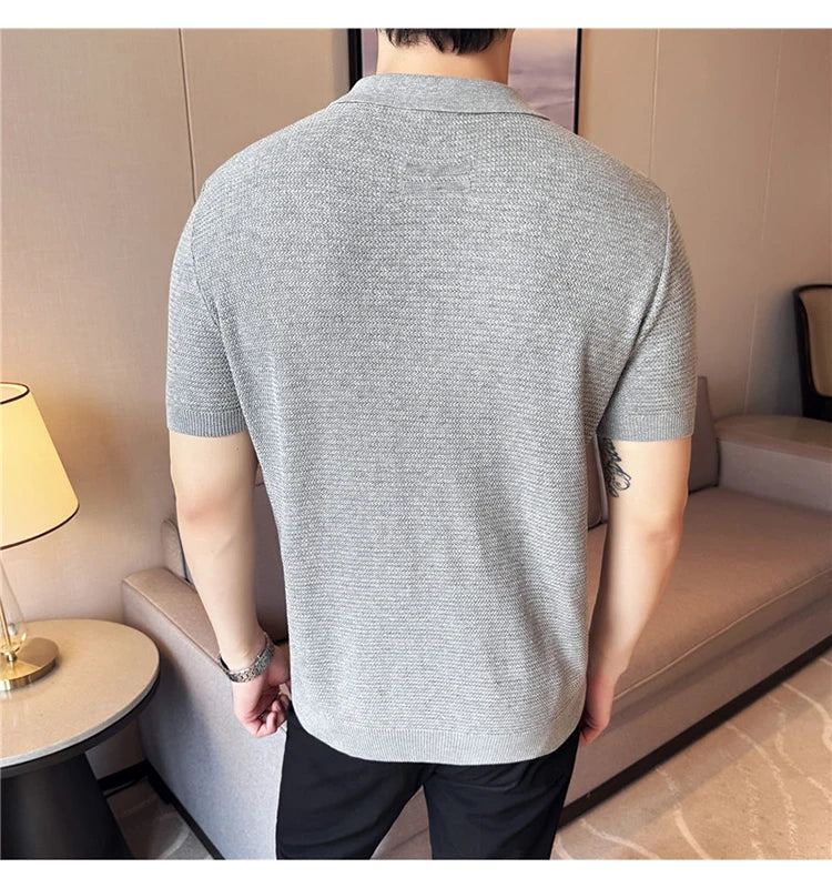 Textured Knit Polo Shirt | Lightweight Knit with Open Collar | Versatile Casual Wear
