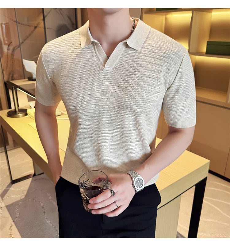 Textured Knit Polo Shirt | Lightweight Knit with Open Collar | Versatile Casual Wear