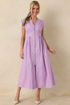 Women's The Adeline Lavender Zip Up Midi Dress | 80% Polyester & 20% Cotton 0