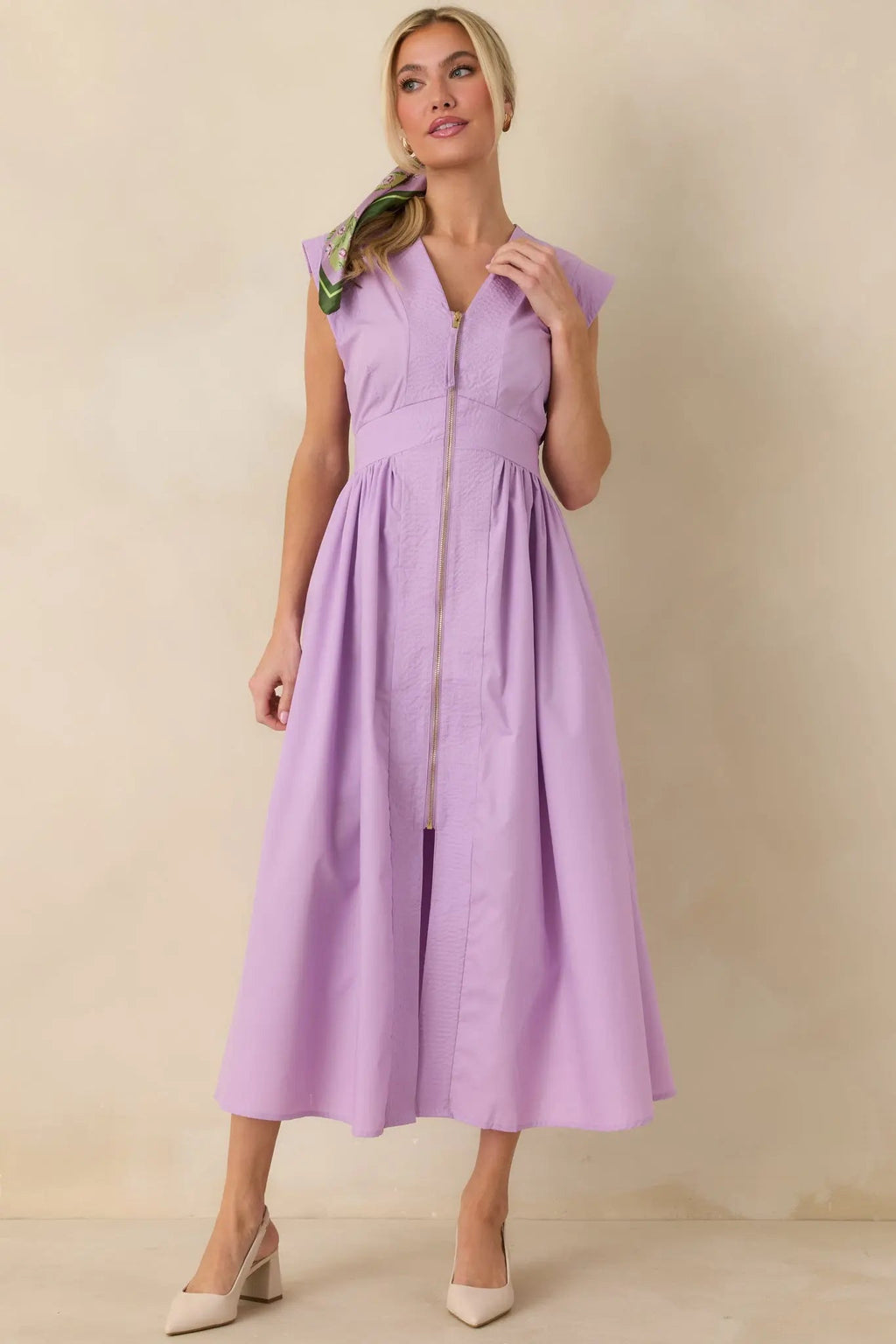 Women's The Adeline Lavender Zip Up Midi Dress | 80% Polyester & 20% Cotton 3