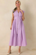 Women's The Adeline Lavender Zip Up Midi Dress | 80% Polyester & 20% Cotton 3