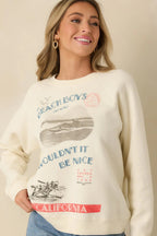 Women's The Beach Boys Wouldn't It Be Nice Ivory Vintage Raglan Sweatshirt | 80% Cotton & 20% Polyester 6