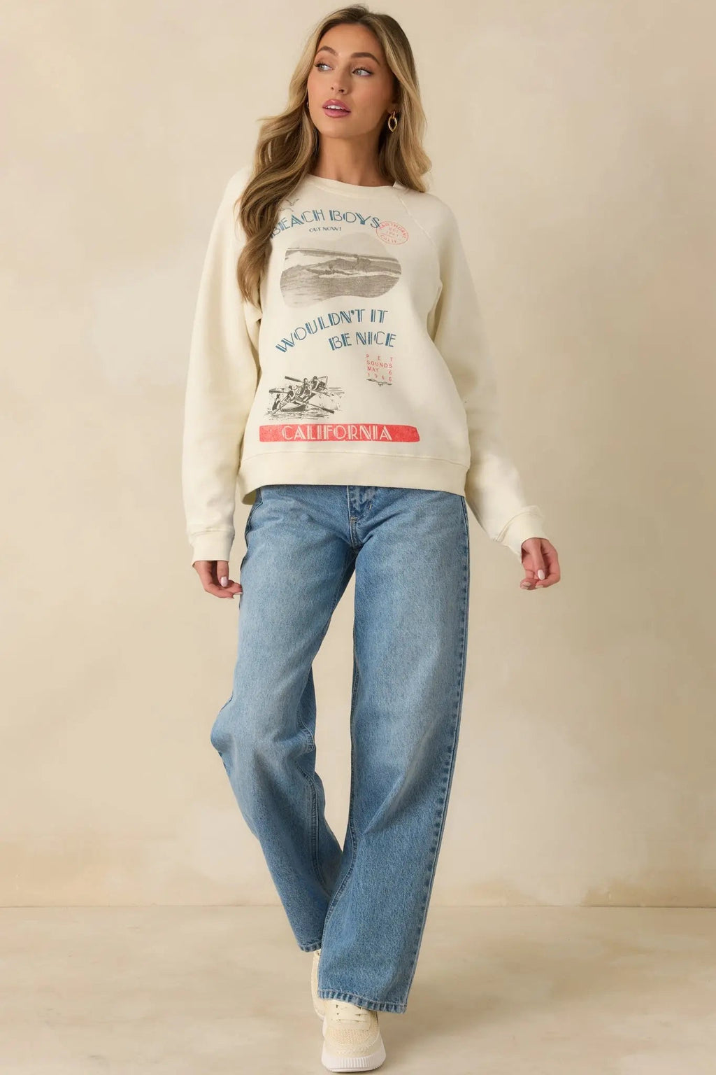 Women's The Beach Boys Wouldn't It Be Nice Ivory Vintage Raglan Sweatshirt | 80% Cotton & 20% Polyester 7