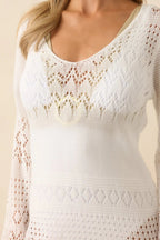 Women's The Breeze In My Hair White Open Knit Cover Up Mini Dress | 100% Polyester 2