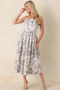 Women's The Genevieve Cotton Navy Blue Toile Strapless Midi Dress | 100% Cotton 0
