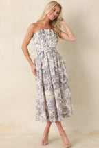 Women's The Genevieve Cotton Navy Blue Toile Strapless Midi Dress | 100% Cotton 2