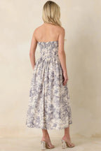 Women's The Genevieve Cotton Navy Blue Toile Strapless Midi Dress | 100% Cotton 6