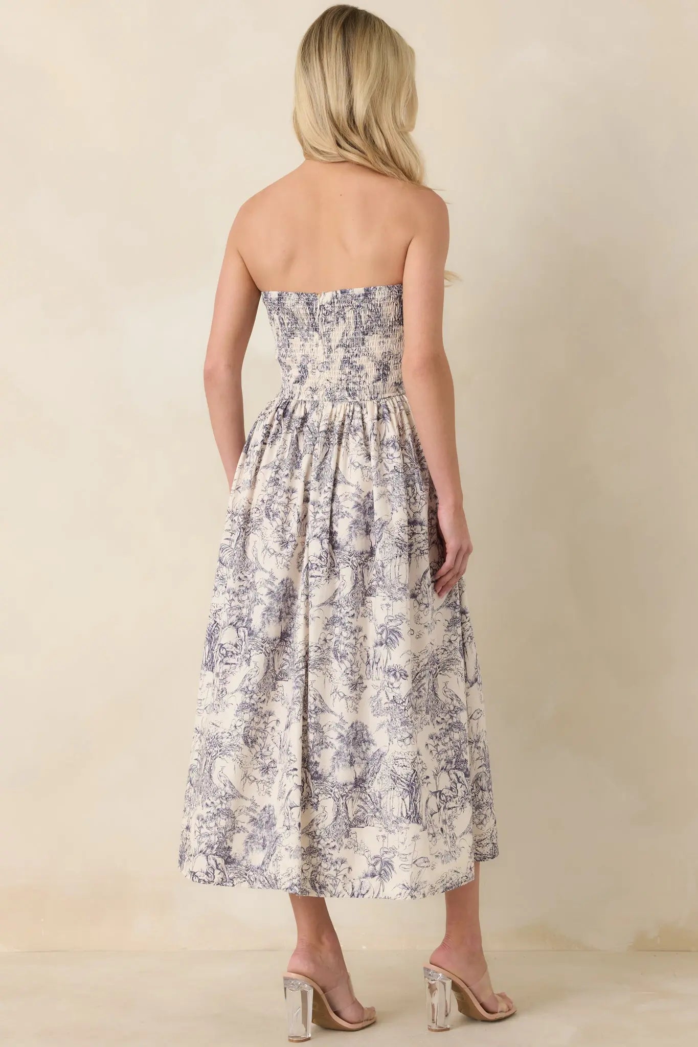 Women's The Genevieve Cotton Navy Blue Toile Strapless Midi Dress | 100% Cotton 6