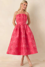 Women's The Genevieve Hot Pink Jacquard Strapless Midi Dress | 82% Polyester 2