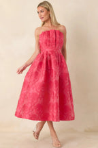 Women's The Genevieve Hot Pink Jacquard Strapless Midi Dress | 82% Polyester 6