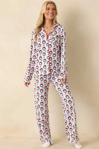 Women's The Merriest Thing White Multi Wreath Pajama Pants | 95% Polyester & 5% Spandex 1