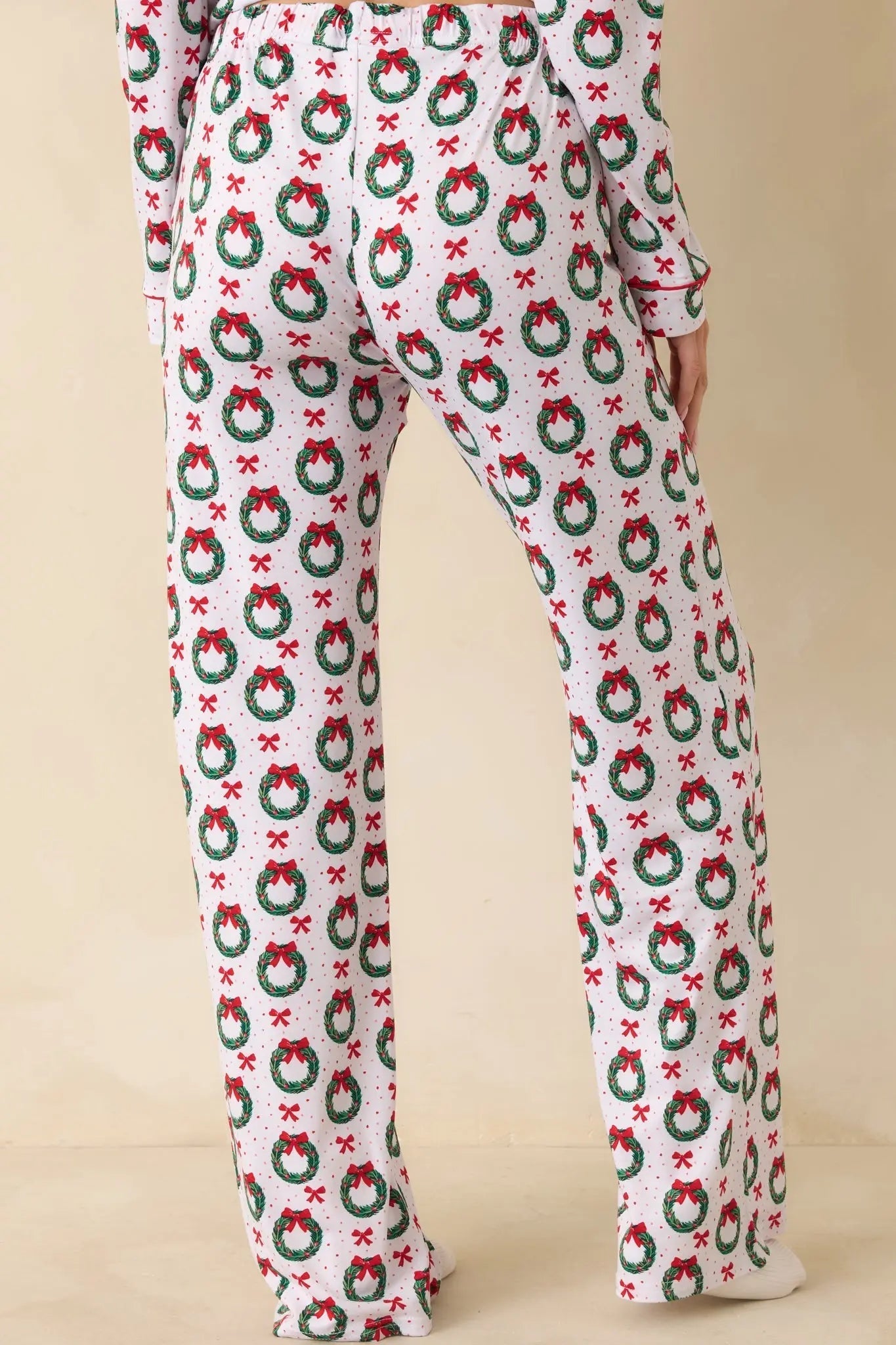 Women's The Merriest Thing White Multi Wreath Pajama Pants | 95% Polyester & 5% Spandex 5