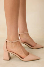 Women's The Perfect Occasion Beige Pointed Toe Ankle Strap Block Heels | Heel measures 2.25" 2
