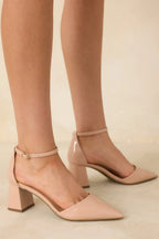 Women's The Perfect Occasion Beige Pointed Toe Ankle Strap Block Heels | Heel measures 2.25" 3
