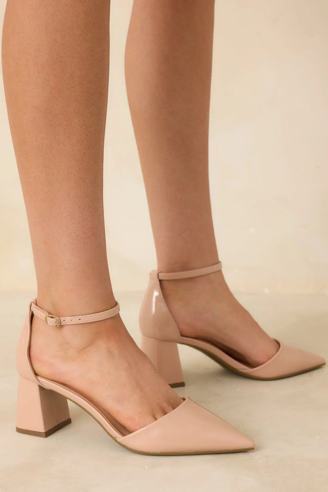Women's The Perfect Occasion Beige Pointed Toe Ankle Strap Block Heels | Heel measures 2.25" 3