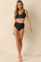Women's The Sun Is Shining Black High Waisted Ruched Bikini Bottoms | 82% Nylon & 18% Spandex 2