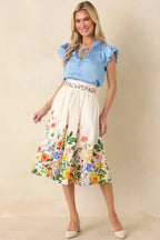 Women's The Way It Unfolded Blue Ruffle & Lace Trim V-Neck Blouse | 50% Recycled Polyester & 50% Polyester Contrast: 1 3