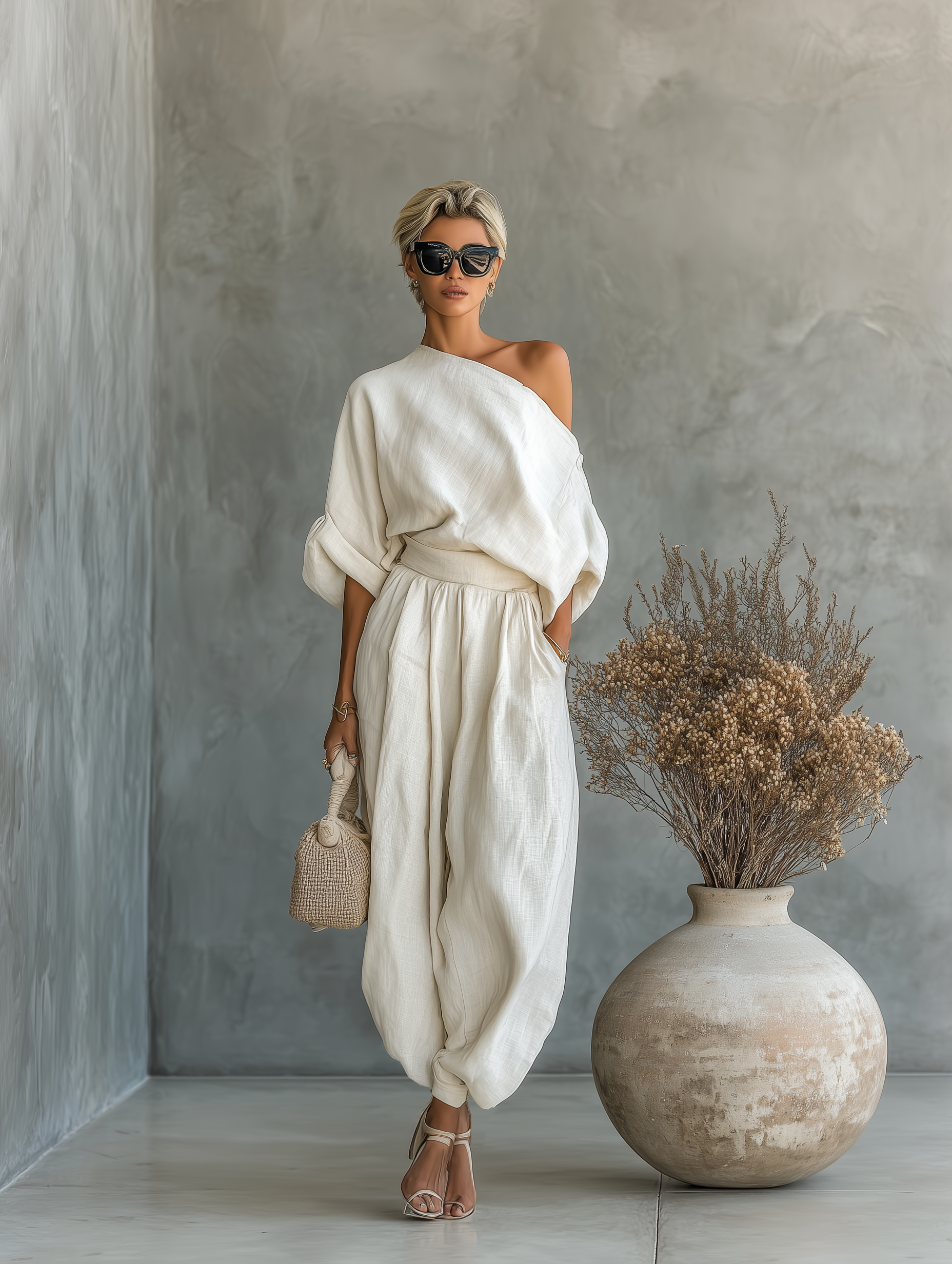 Thessaly – Women's Off Shoulder Loungewear Two Piece Set with Wide...