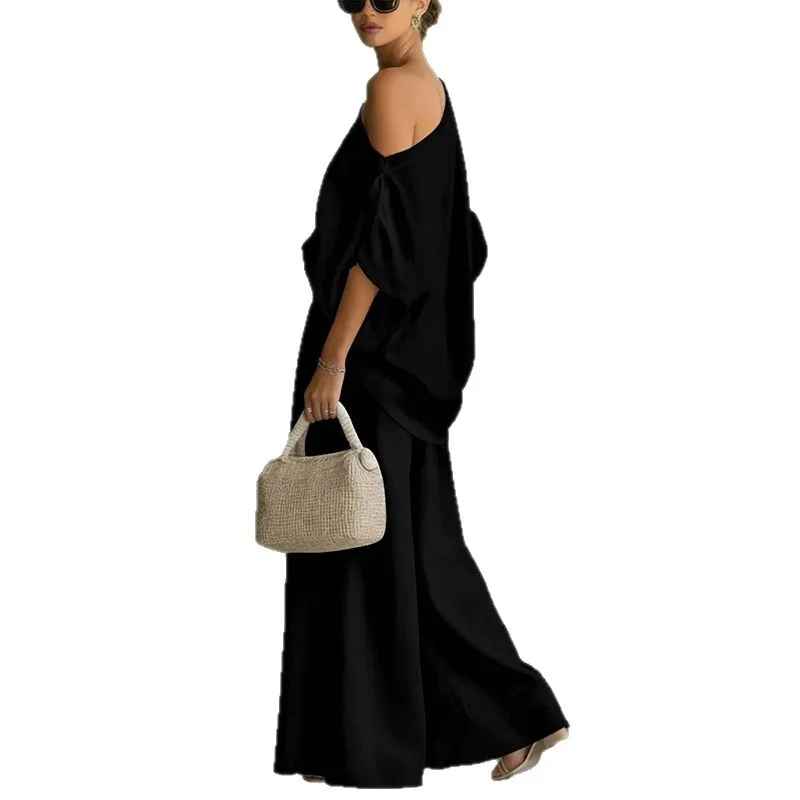 Thessaly – Women's Off Shoulder Loungewear Two Piece Set with Wide...