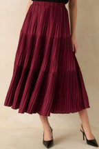 Women's This Feels Right Burgundy Tiered Pleated Midi Skirt | 100% Polyester 3