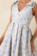 Women's Tie It Up Pretty Blue Floral Bow Strap Midi Dress | 100% Polyester 1