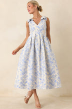 Women's Tie It Up Pretty Blue Floral Bow Strap Midi Dress | 100% Polyester 2