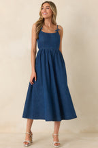 Women's Tied at Twilight Dark Wash Bow Strap Detail Cotton Midi Dress | 100% Cotton 2