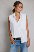 Timeless Collection | Sleeveless White Shirt with Padded Shoulders | Versatile Summer Staple for Effortless Style