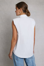 Timeless Collection | Sleeveless White Shirt with Padded Shoulders | Versatile Summer Staple for Effortless Style