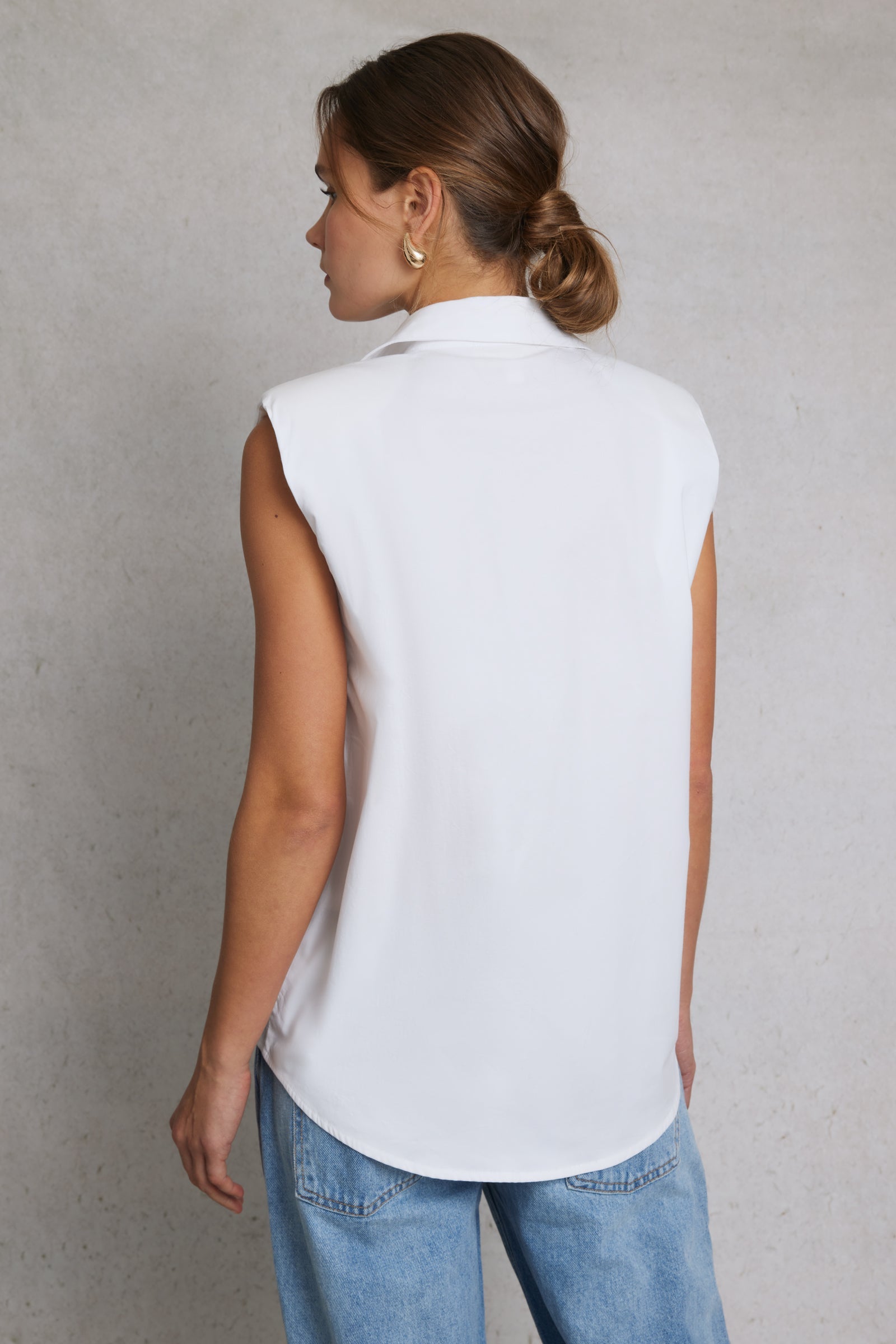 Timeless Collection | Sleeveless White Shirt with Padded Shoulders | Versatile Summer Staple for Effortless Style
