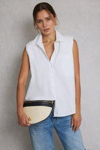 Timeless Collection | Sleeveless White Shirt with Padded Shoulders | Versatile Summer Staple for Effortless Style