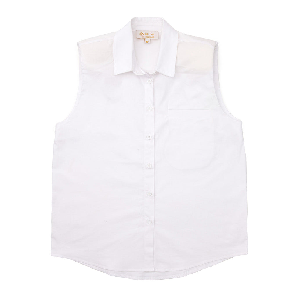 Timeless Collection | Sleeveless White Shirt with Padded Shoulders | Versatile Summer Staple for Effortless Style