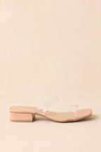 Women's Timeless Edge Clear Beige Low Block Heel Sandals | Heel measures 1" 3
