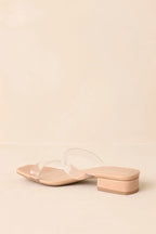 Women's Timeless Edge Clear Beige Low Block Heel Sandals | Heel measures 1" 6