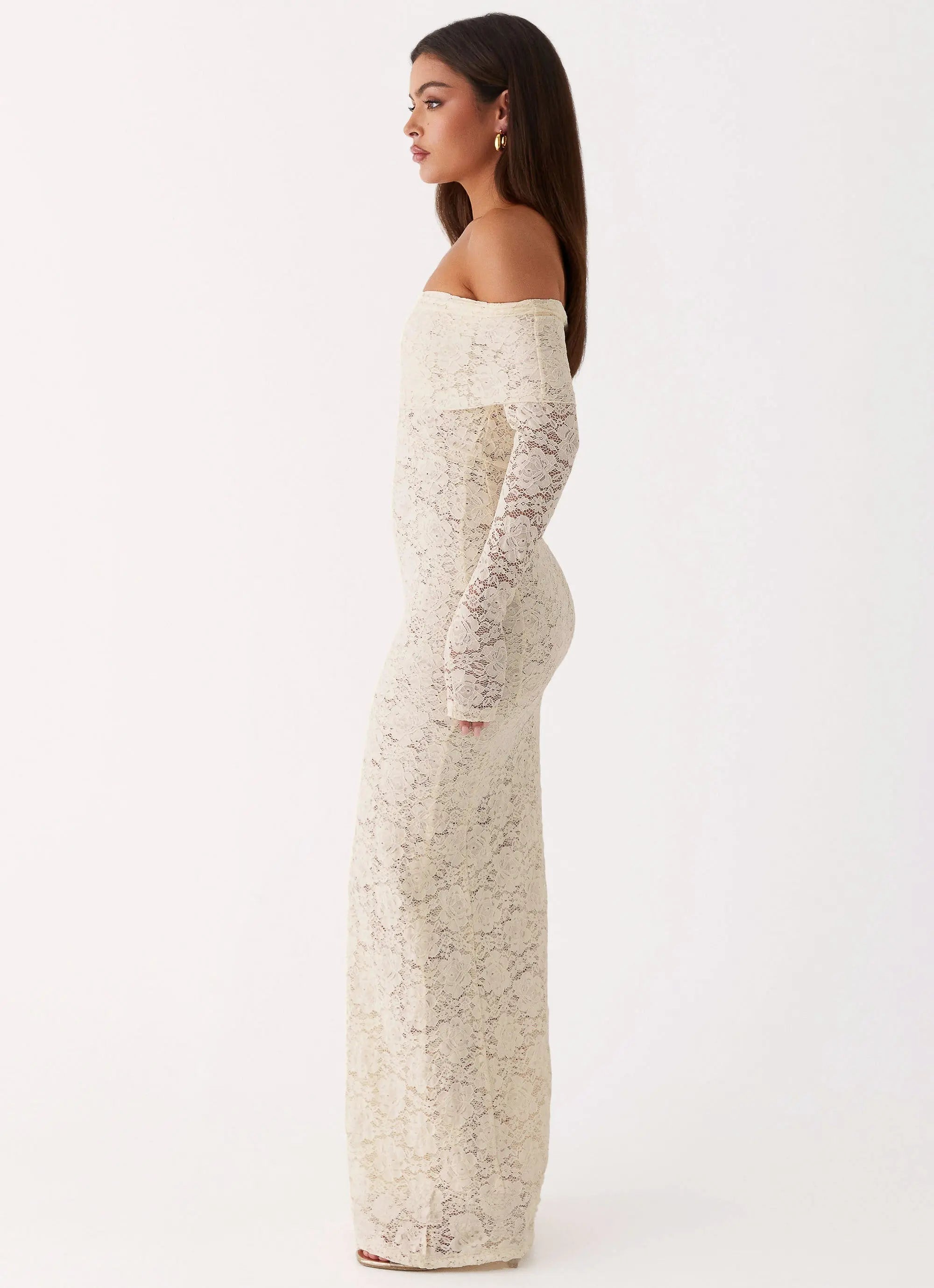 Timeless Elegance | Long Sleeve Maxi Dress with Off-the-Shoulder Neckline | Romantic Lace Design for Special Occasions - Women's 1