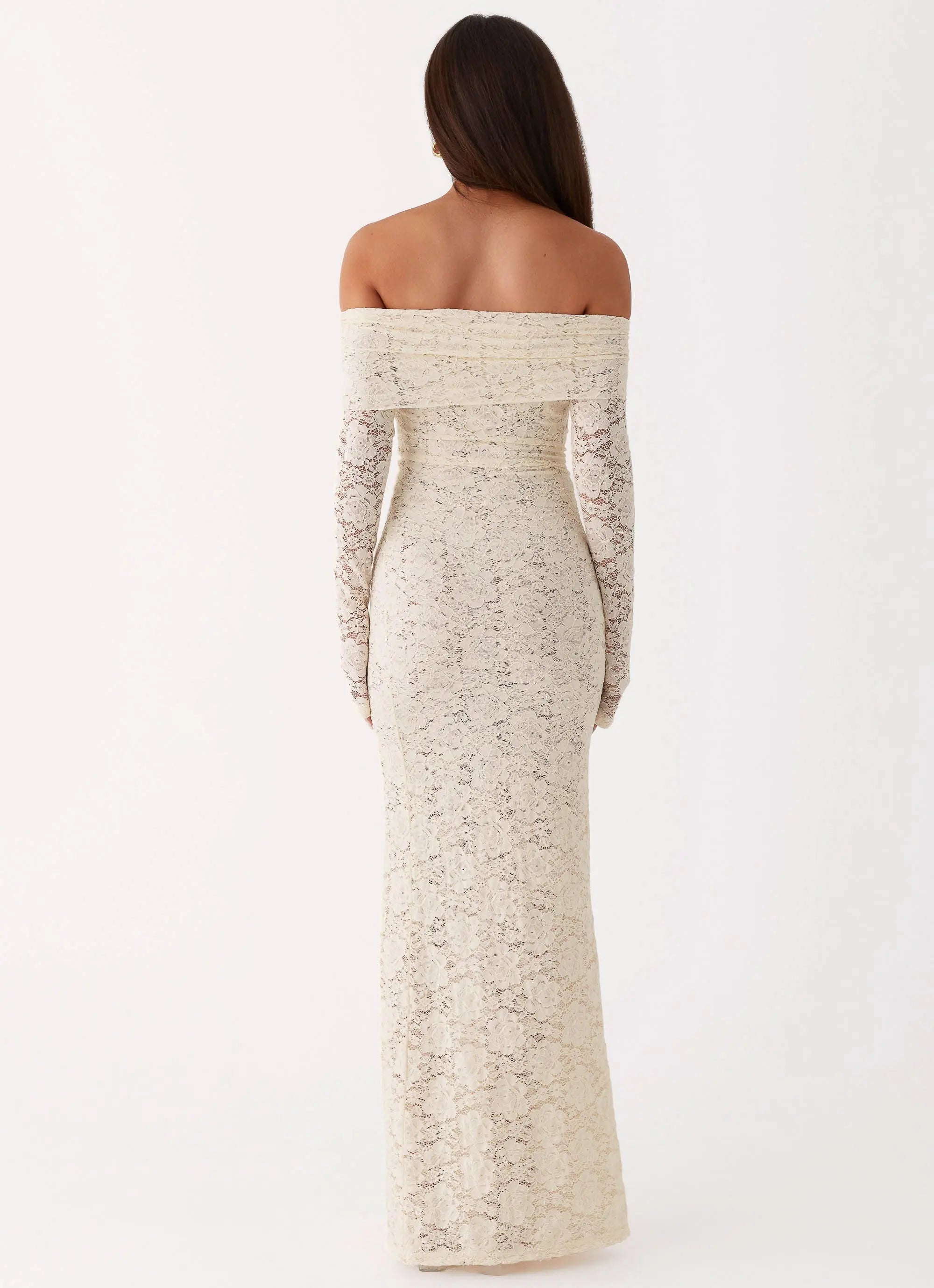 Timeless Elegance | Long Sleeve Maxi Dress with Off-the-Shoulder Neckline | Romantic Lace Design for Special Occasions - Women's 2