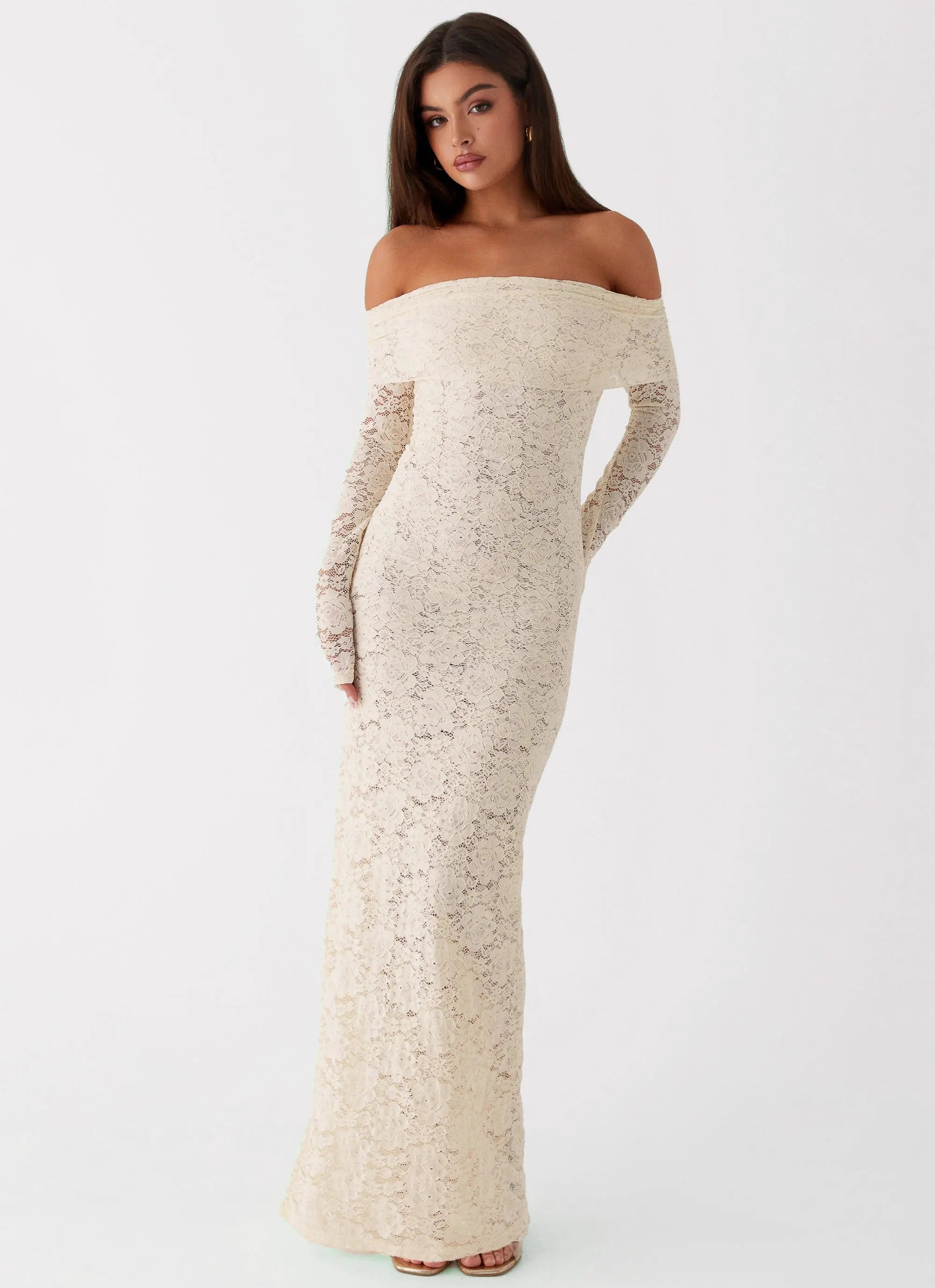 Timeless Elegance | Long Sleeve Maxi Dress with Off-the-Shoulder Neckline | Romantic Lace Design for Special Occasions - Women's 4