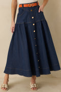 Women's Town & Country Dark Wash Denim Button-Down Maxi Skirt | 78% Cotton 0