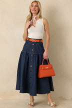 Women's Town & Country Dark Wash Denim Button-Down Maxi Skirt | 78% Cotton 4