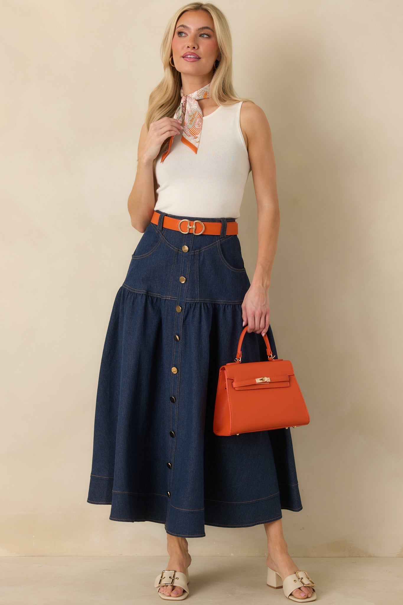 Women's Town & Country Dark Wash Denim Button-Down Maxi Skirt | 78% Cotton 4