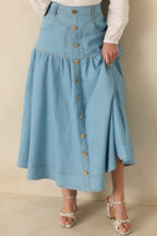 Women's Town & Country Light Wash Denim Button-Down Maxi Skirt | 78% Cotton 2