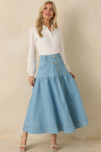 Women's Town & Country Light Wash Denim Button-Down Maxi Skirt | 78% Cotton 4