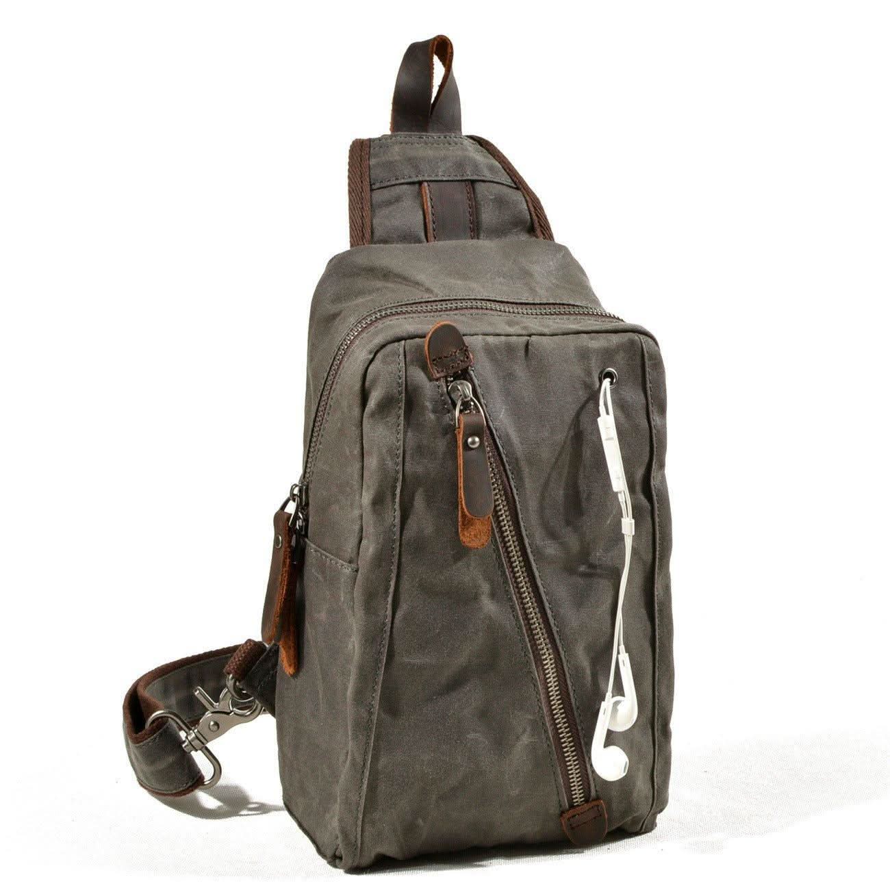 TrailCarry | Men's Sling Bag with Waterproof Waxed Canvas & Multi-Pocket Design | Versatile Crossbody Backpack for Everyday Use