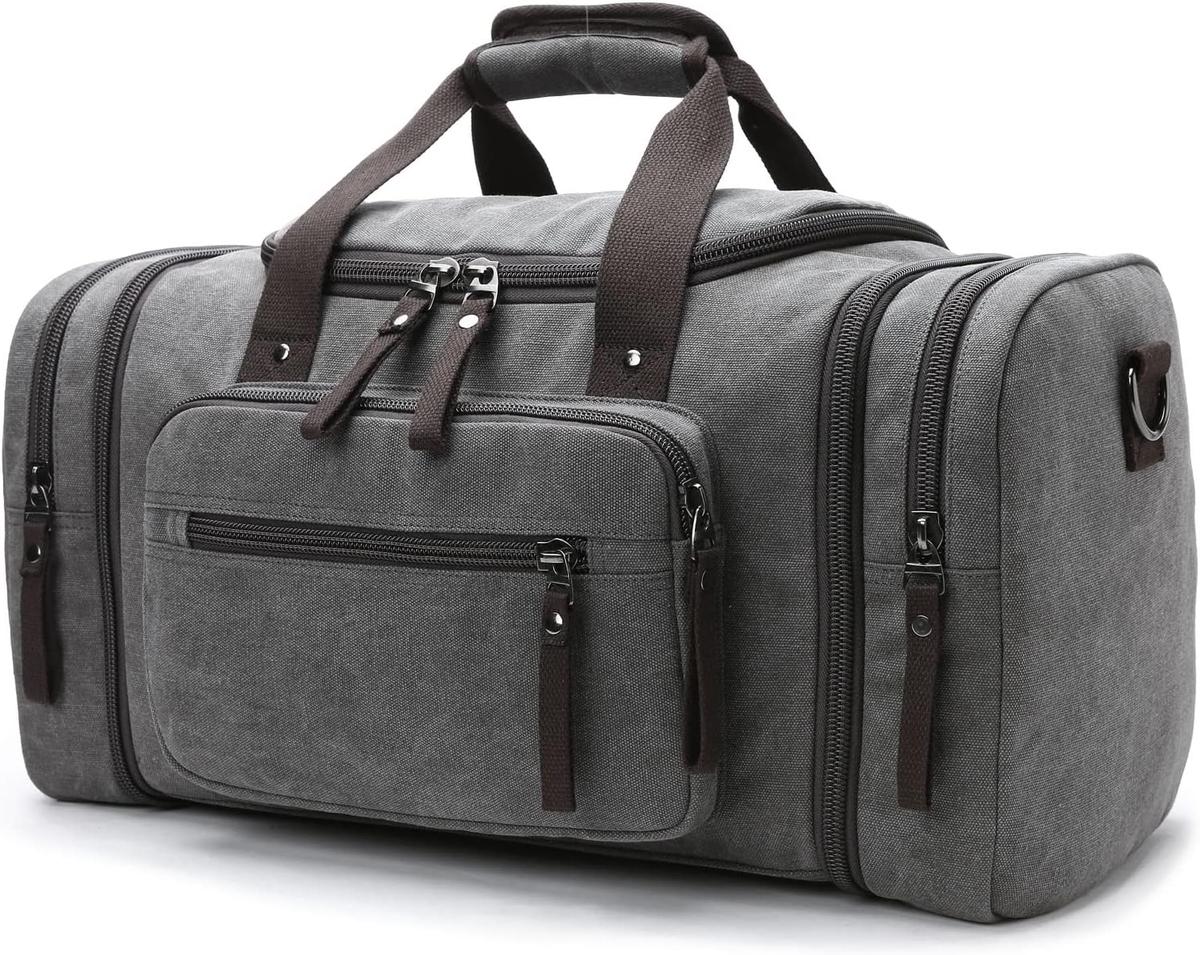 Canvas duffle bag with adjustable shoulder strap