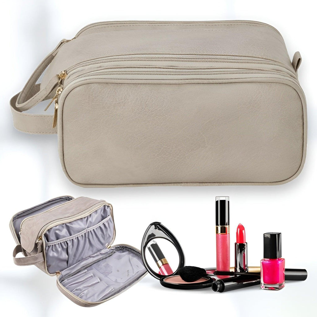 Travira | Travel Makeup Bag with Water-Repellent Nylon & Adjustable Dividers | Spacious Cosmetic Organizer for Beauty Essentials