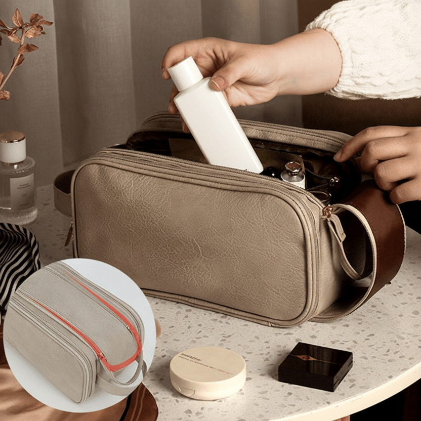 Travira | Travel Makeup Bag with Water-Repellent Nylon & Adjustable Dividers | Spacious Cosmetic Organizer for Beauty Essentials