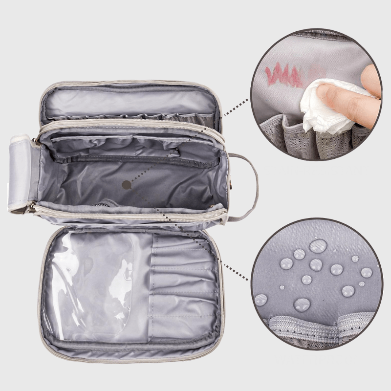 Travira | Travel Makeup Bag with Water-Repellent Nylon & Adjustable Dividers | Spacious Cosmetic Organizer for Beauty Essentials