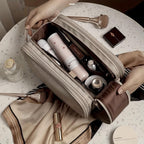 Travira | Travel Makeup Bag with Water-Repellent Nylon & Adjustable Dividers | Spacious Cosmetic Organizer for Beauty Essentials
