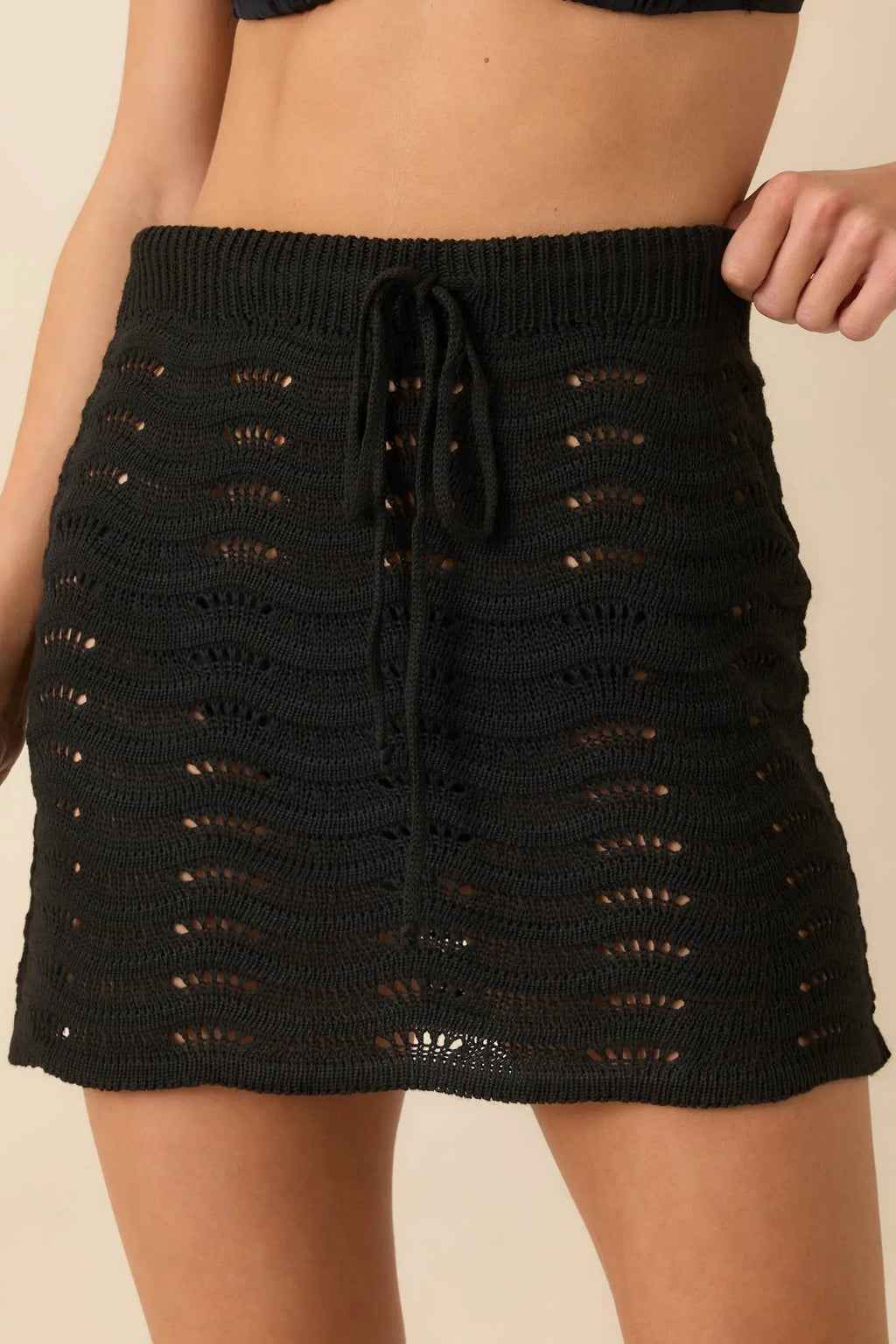 Women's Under The Golden Sun Black Open Knit Cover Up Mini Skirt | 100% Polyester 5
