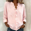 Pink ruffle-trim casual blouse